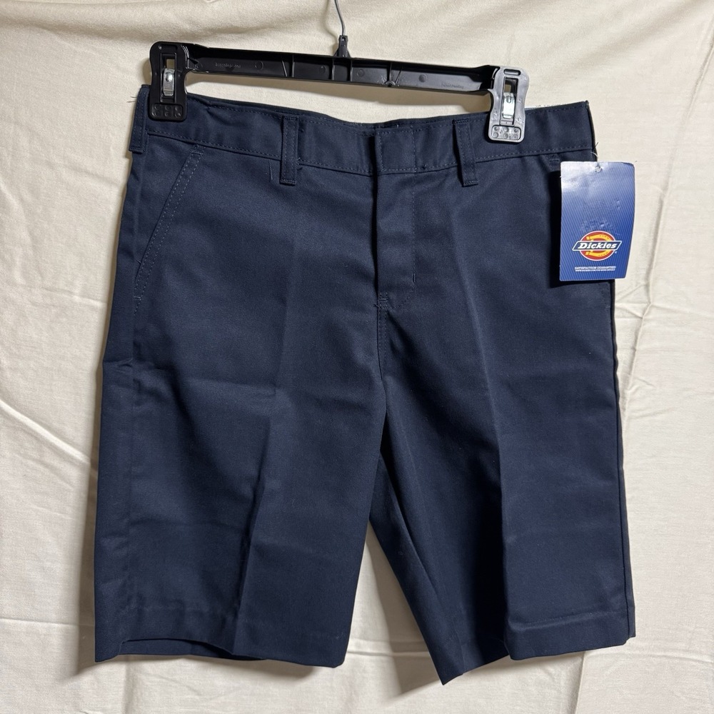 Dickies Boy's Navy Flat Front Classic Fit Shorts Size 12 Husky NEW ADJUST WAIST